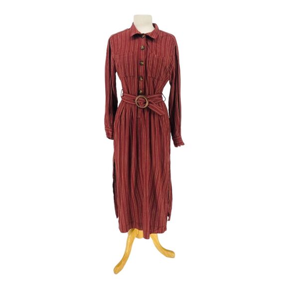 NWT Free People Audrey Midi Striped Shirt Dress Belted S Mulberry Revolve - Picture 2 of 8